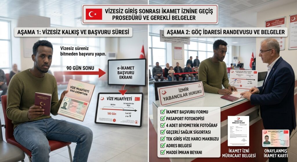 Vizesiz Giriş Yapan Göçmenlerin Süre Bitiminde İkamet İznine Geçiş Prosedürü- İzmir Yabancılar Hukuku Avukatı Av. Mehmet Şirin KORKMAZ